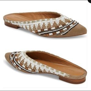 SOLD Rebecca Minkoff Tan White Beaded Roxane Mule 10M